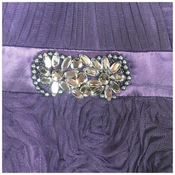 Adrianna Papell Cocktail Prom Dress Size 12 Purple Pleat Bodice Rosette Tulle - Picture 4 of 7